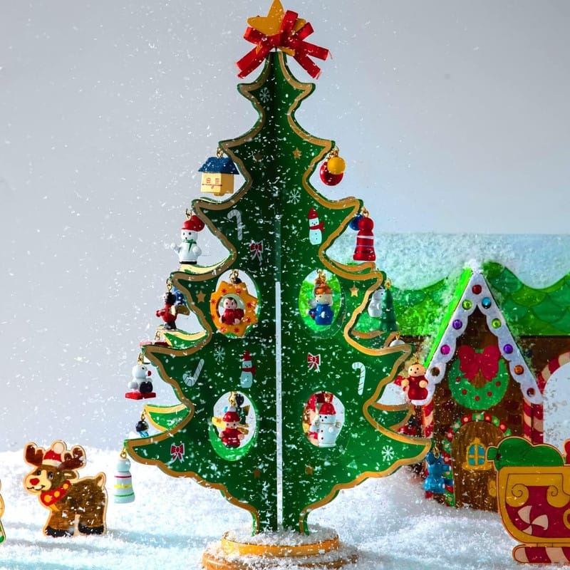 Joyfy 24 Days Countdown Advent Calendar, Tabletop Wooden Christmas Tree and 28 Ornaments - Multicolor