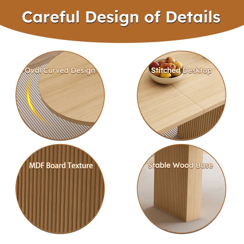 62.9" Oval Dining Table for 6: Farmhouse Kitchen Table with Wood Strip Base, Large Pedestal Dining Room Table