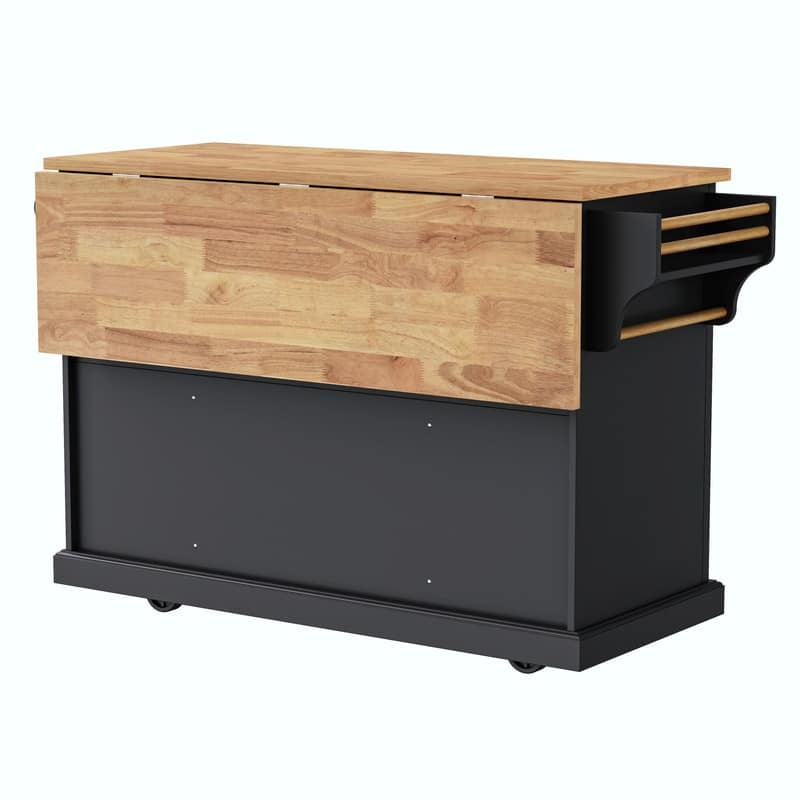 54" Rolling Kitchen Island Cart with Rubberwood Drop Leaf, 4 Doors & 3 Drawers