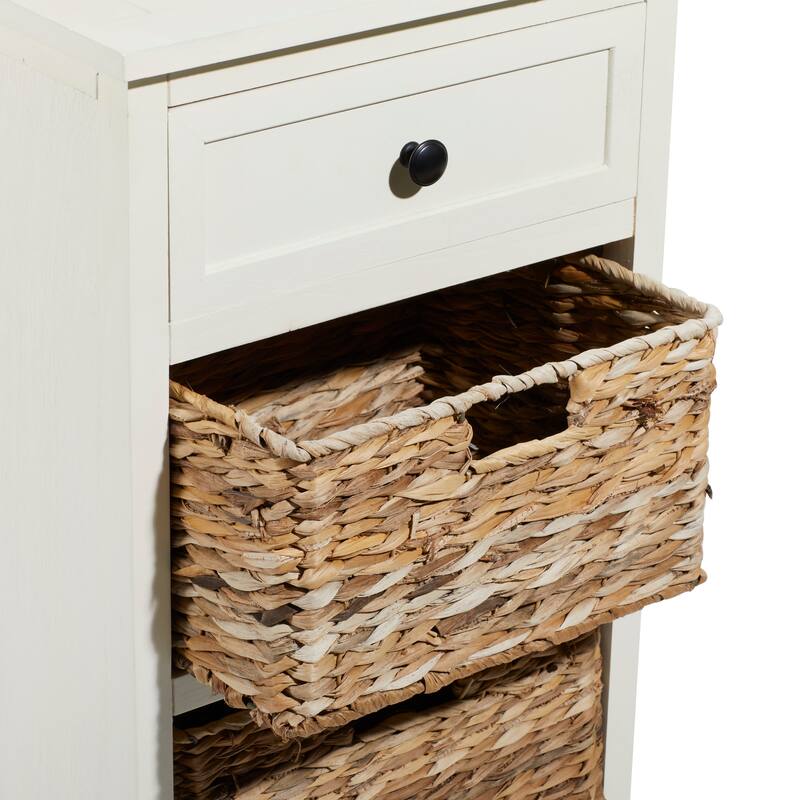 Cream, Teal, White or Brown Wood 2 Baskets and 1 Drawer Storage Unit - 16 x 13 x 28