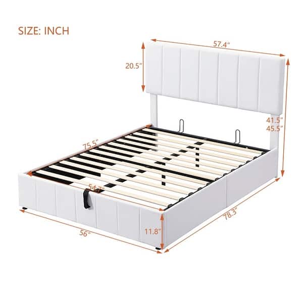 dimension image slide 1 of 2, Upholstered Platform Bed with a Hydraulic Storage System