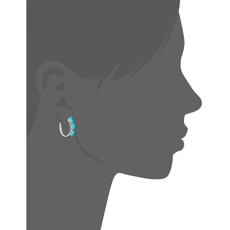 925 Sterling Silver Sleeping Beauty Turquoise and White Natural Zircon Hoops Earrings
