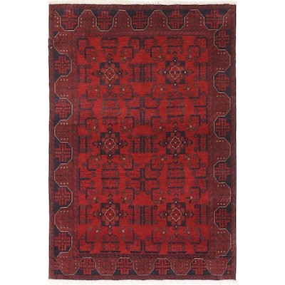 Rustic Biljik Khal Mohammadi Elsie Red/Black Rug - 4'3'' x 6'3''