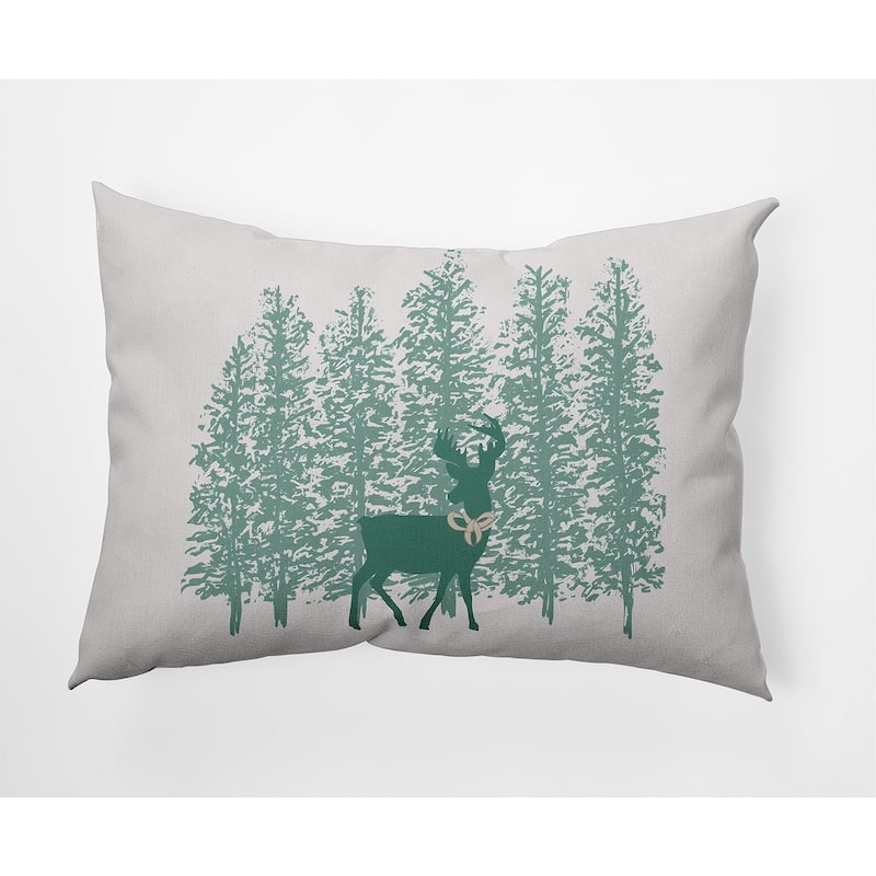 Reindeer Through the Woods Winter Soft Spun Polyester Decorative Throw Pillow - Specialty - Mint