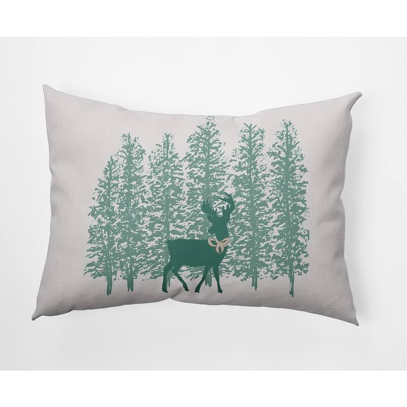 Reindeer Through the Woods Christmas Indoor/Outdoor Throw Pillow - 14" x 20" - Mint