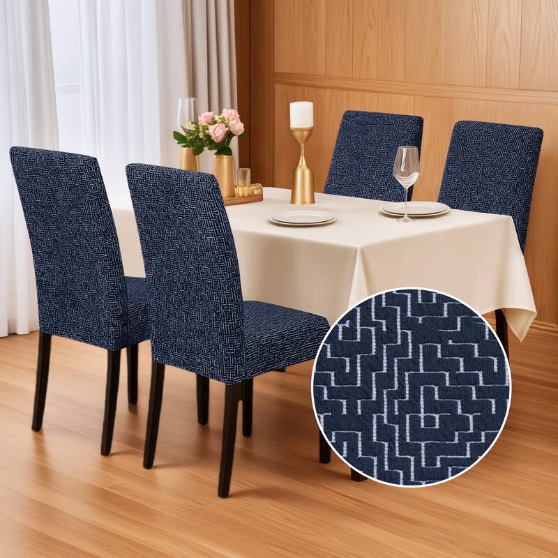 Stretch Jacquard Spandex Chair Covers 4 Pieces - 18x18x24 Inch - Navy Blue