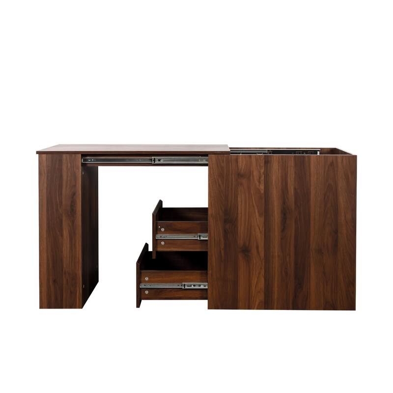 Anmytek Expandable Storage Cabinet Desk Combo 2 in 1 Small Space Workstation Walnut