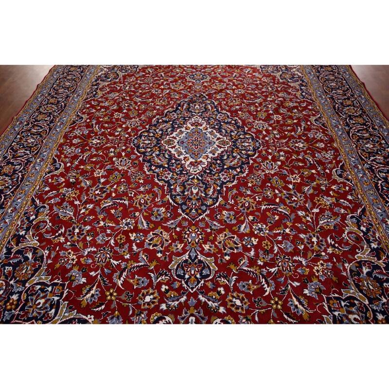 Traditional Red Kashan Turkish Rug Living Room Machine-Made Carpet - 9'7" x 12'7"
