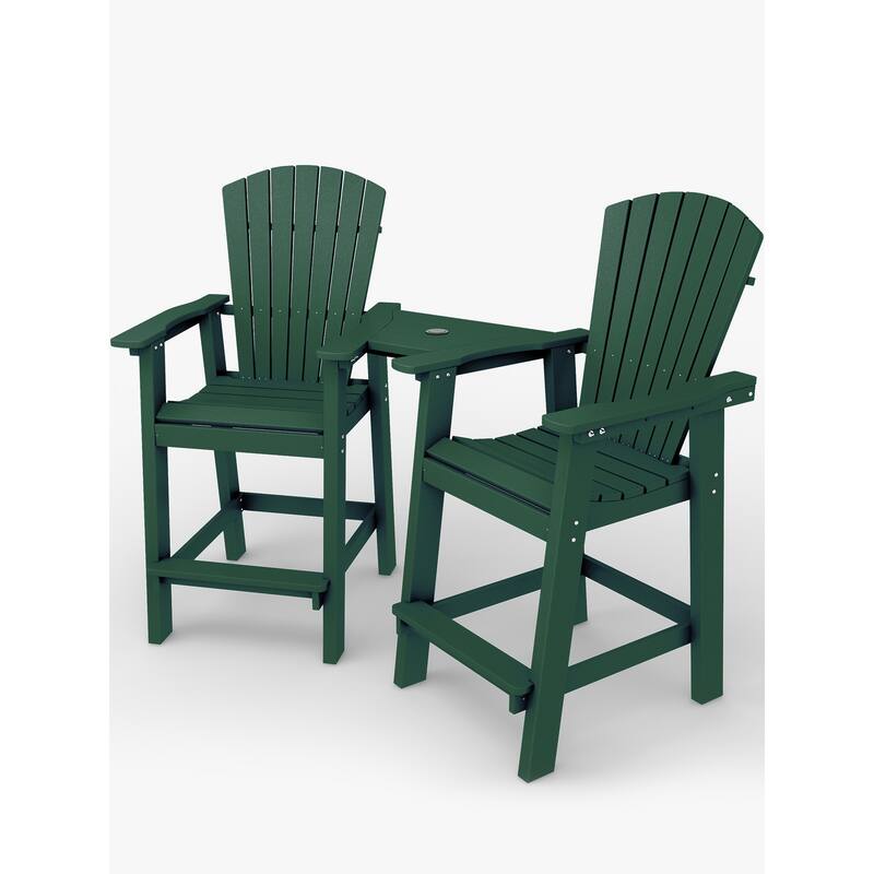 Outdoor Tall Adirondack Chair Set of 2 with Connecting Tray - Green