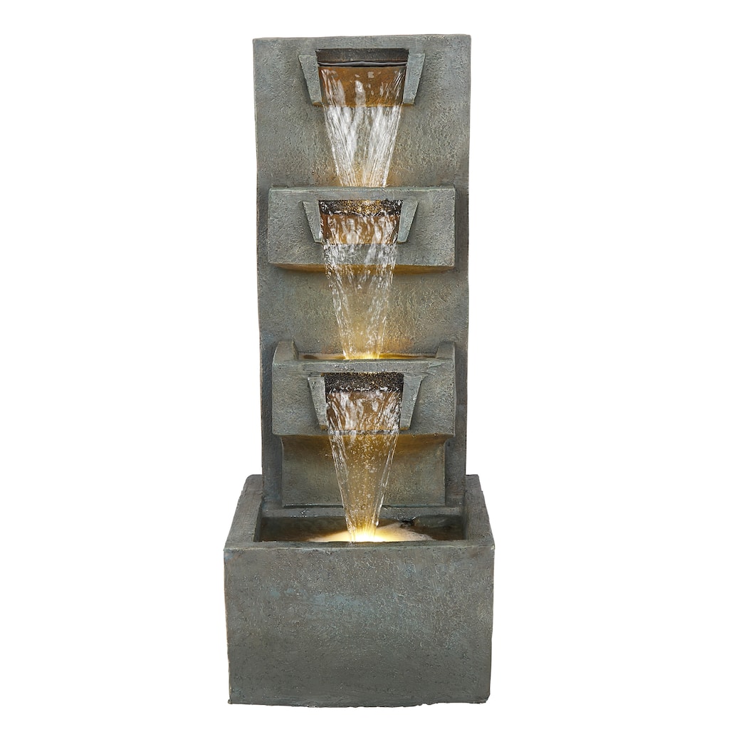 33" 3-Tier Basin Fountain w/ LED, Garden & Patio Feature, Gray