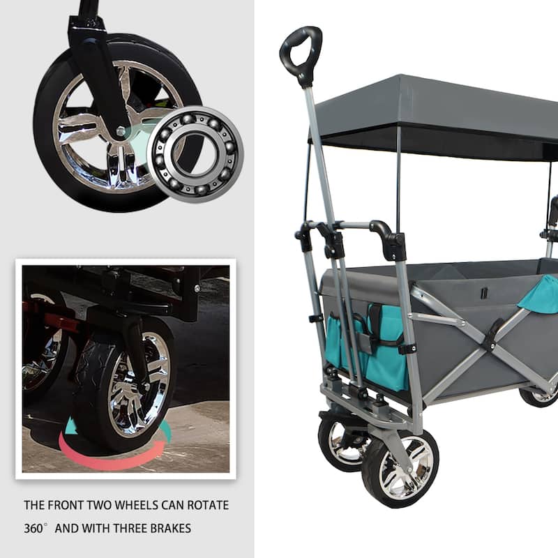 Push & Pull Utility Folding Wagon with Removable Canopy, gray