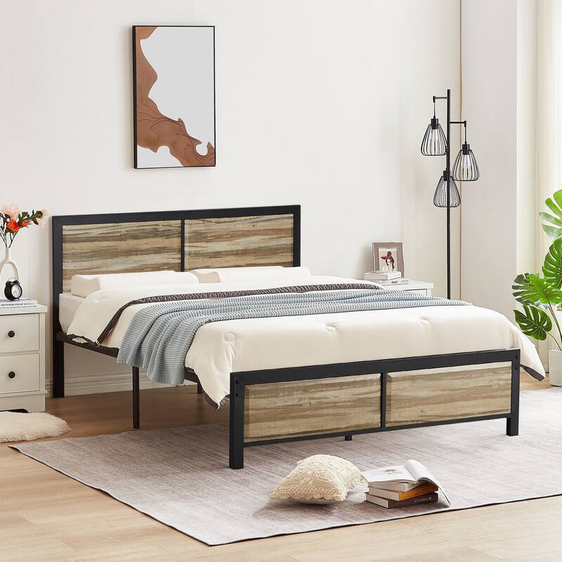 Javlergo Platform Bed Frame with Headboard No Box Spring Needed, Slate
