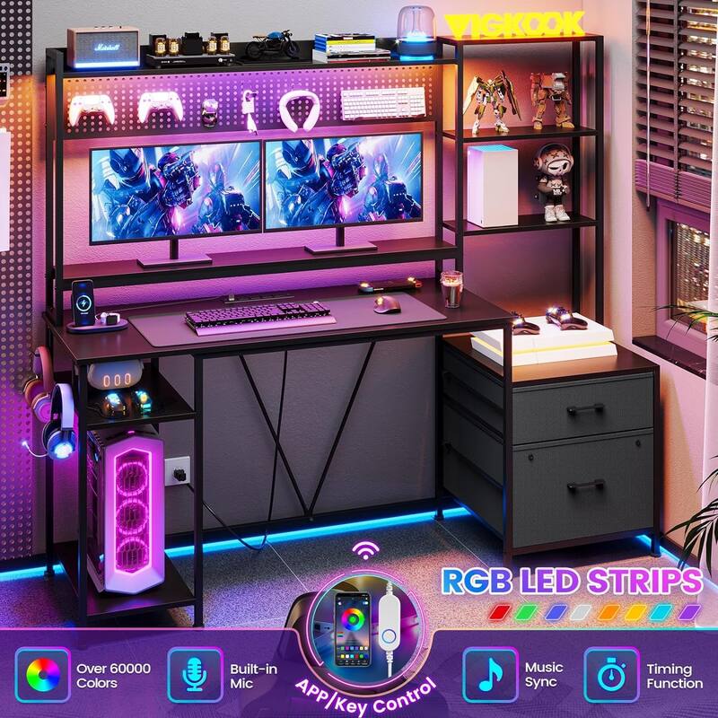 Computer Desk Gaming Desk 2 Drawers Shelves Pegboard 8 Hooks