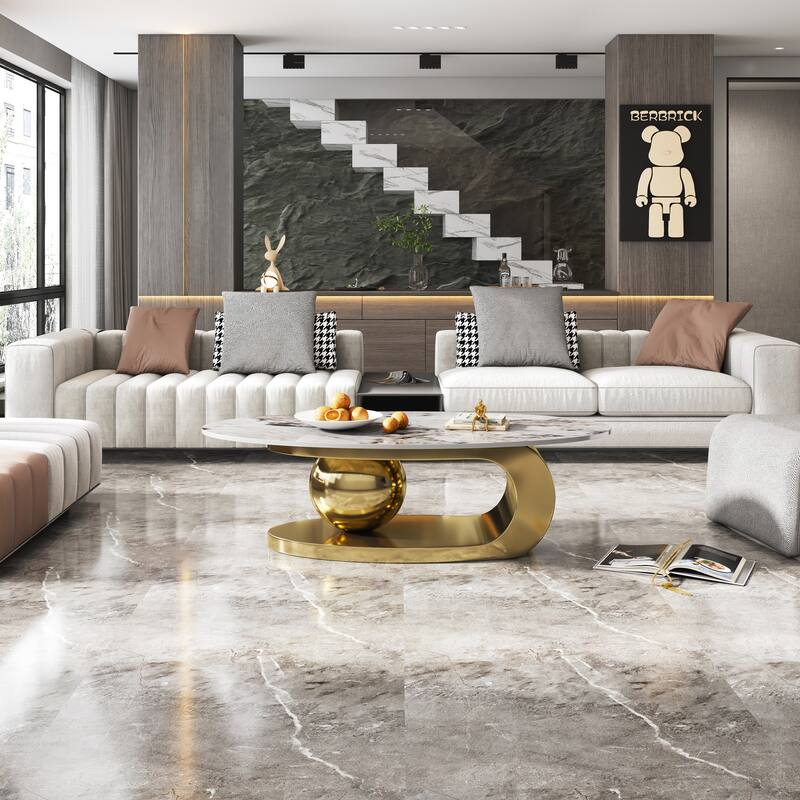 49.2 Inches Oval Faux Marble Coffee Table for Living Room
