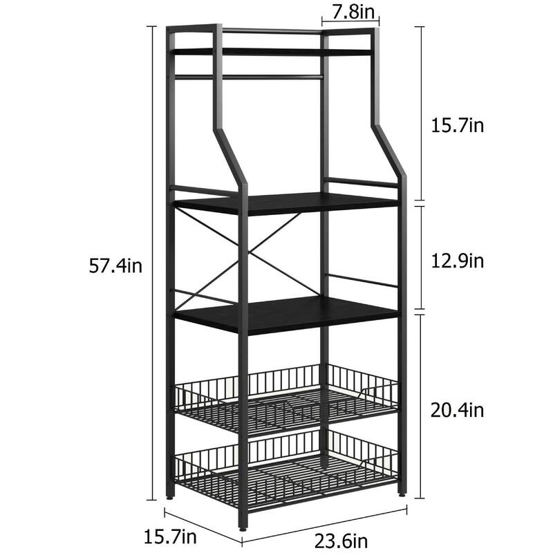 5-Tier Kitchen Bakers Rack with 2 Large Wire Baskets