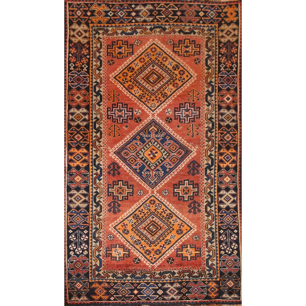 Geometric Lori Persian Vintage Area Rug Hand-Knotted Wool Carpet - 4'0"x 7'3"