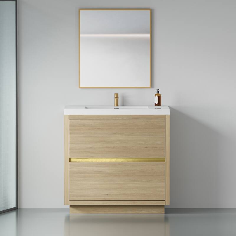 GDFStudio 36" Freestanding Bathroom Vanity with Sink - Oak Natural Wood + Antique White