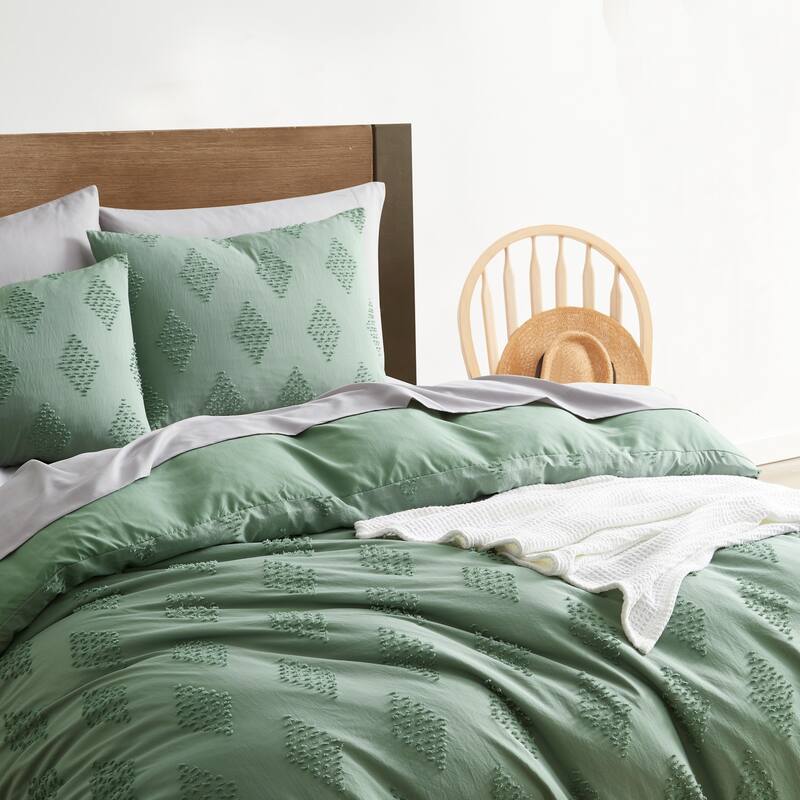 Nestl Boho Tufted Embroidery Double Brushed Duvet Cover with Button Closure