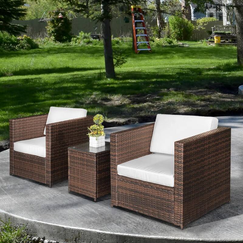 Wicker Bistro Patio Set, 2 Porch Chairs and Glass Table