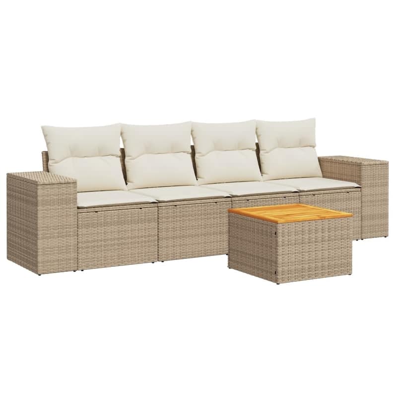 vidaXL Patio Sofa Set with Cushions Outdoor Furniture 5 Piece Poly Rattan