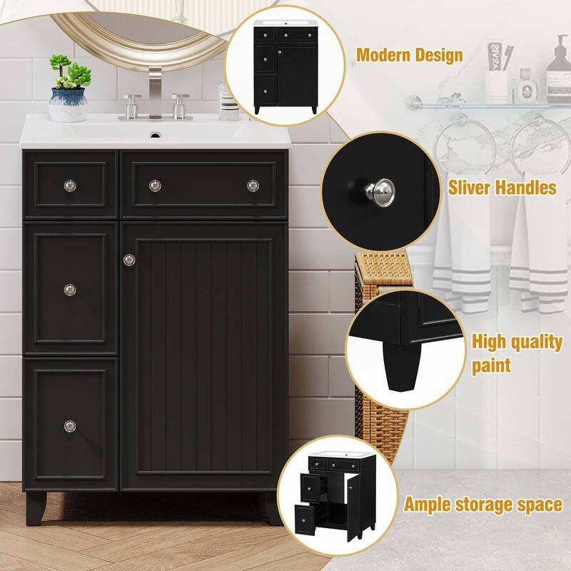 24-Inch Bathroom Vanity Cabinet with Ceramic Sink