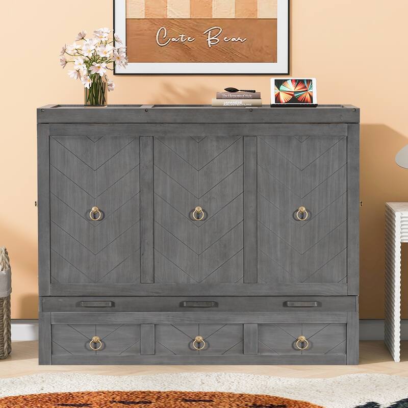 Space-Saving Murphy Bed with USB & Large Drawer