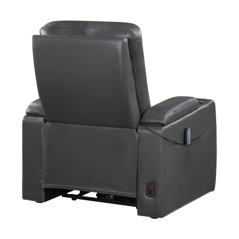 Lena 37" Faux Leather Power Recliner - Heat & Massage, Storage Arms