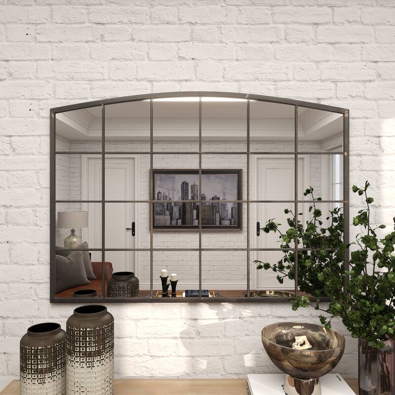 Metal Window Pane Inspired Room Wall Mirror with Arched Top - Roche River Decor