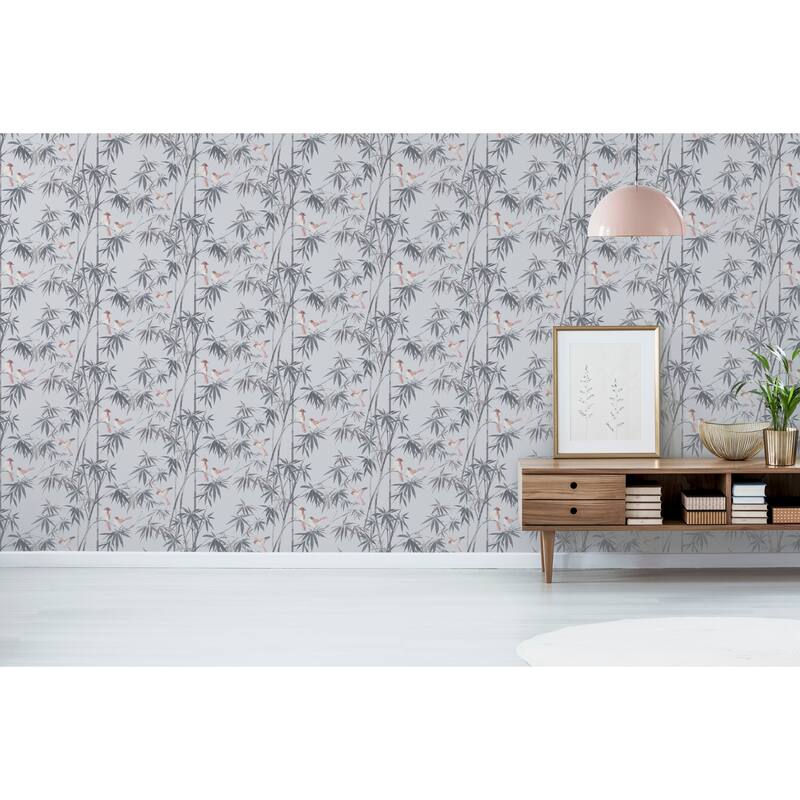 Arthouse Arisu Grey Birds and Bamboo Wallpaper