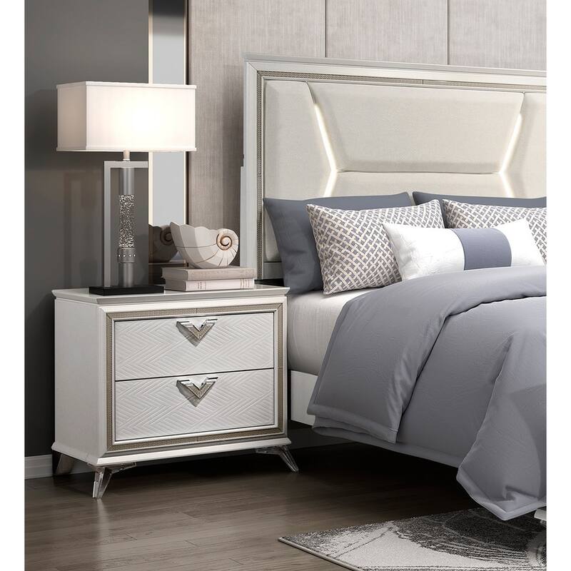 2-Drawers Storage Nightstand Modern Luxury Bedroom Furniture 1pc