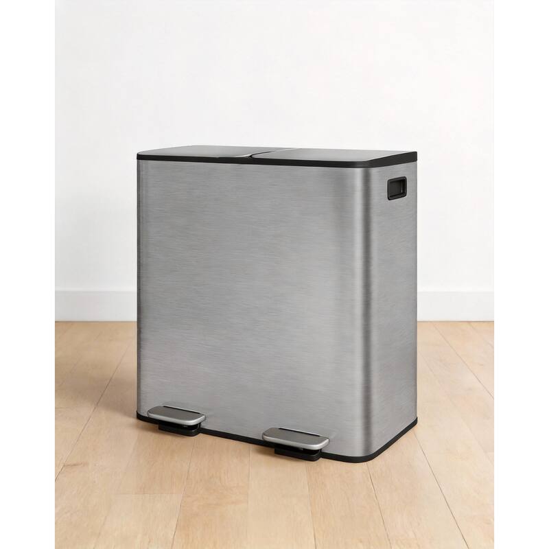 Trash Can, Dual Step for Trash & Recycling - Matte Grey - 2*40L