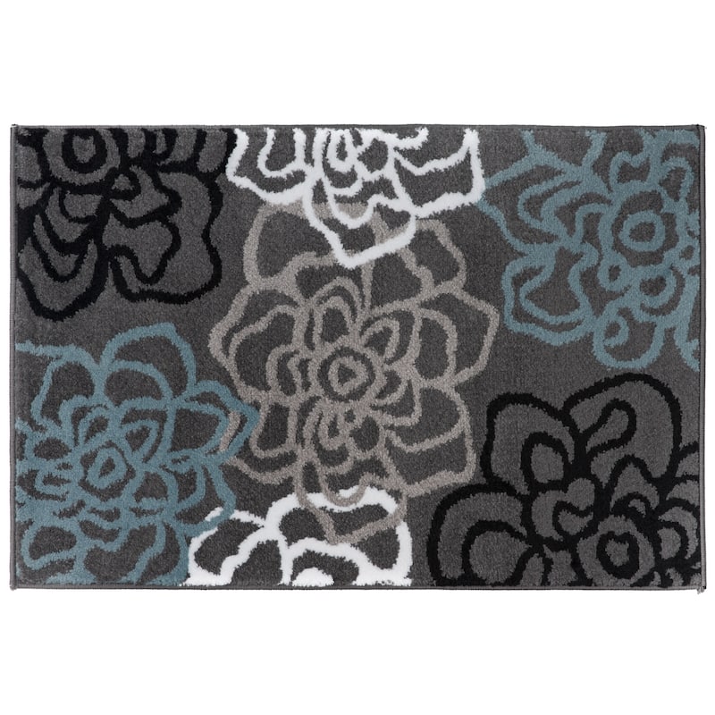 World Rug Gallery Contemporary Modern Floral Flowers Area Rug - 2' x 3' - Dark Grey