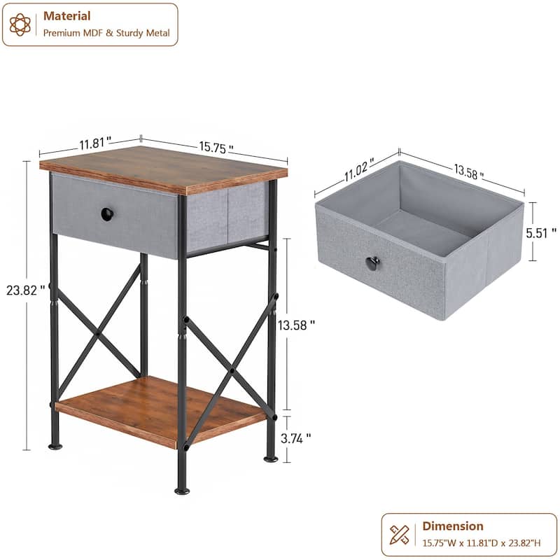 Javlergo X-Frame Nightstand with Removable Fabric Drawer 1 or 2-Pack Options Small Space Nightstand with Open Shelf for Bedroom