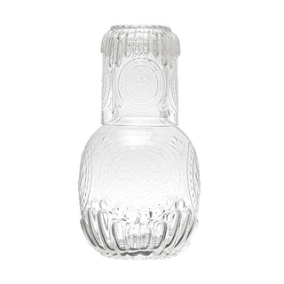 Debossed Carafe with Glass - 4.4"L x 4.4"W x 8.3"H - 4.4"L x 4.4"W x 8.3"H
