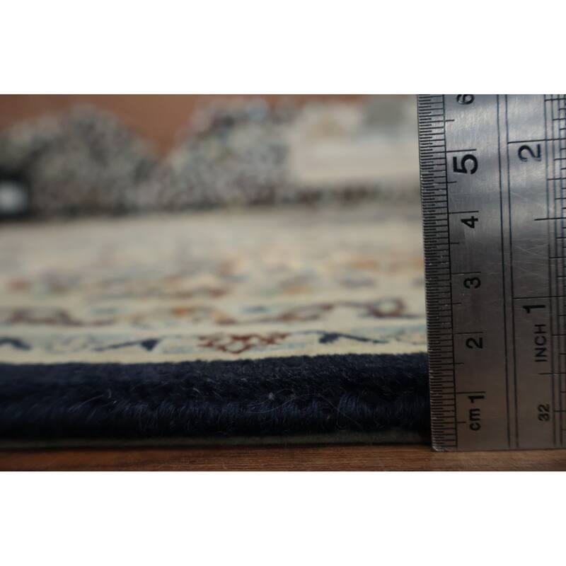 Hand Knotted Oriental 100% Wool Carpet Traditional Floral Navy Blue & Blues Nain Area Rug - 10' 4'' X 8' 0''