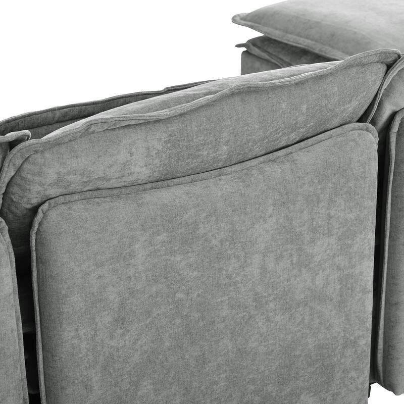 Double-Layer Cushion Modular 4-Seater Sofa with Storage, Grey Polyester, 65x63x32 inches