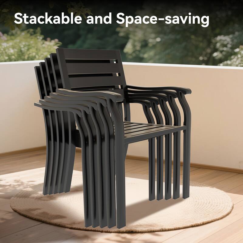 5 Pieces Outdoor Patio Dining Set, 4 Stackable Metal Dining Chairs and 40.6" Round Metal Dining Table