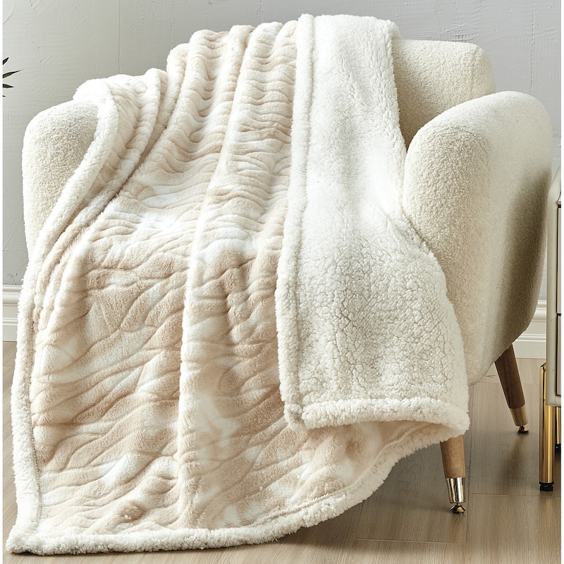 Alaska Imitation Fur Shaggy Plush Sherpa Throw Blanket (50" x 60") - Beige