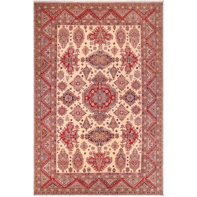 Rustic Super Kazak Raven Natural/Red Hand Knotted Wool Rug - 8'8'' x 12'4''
