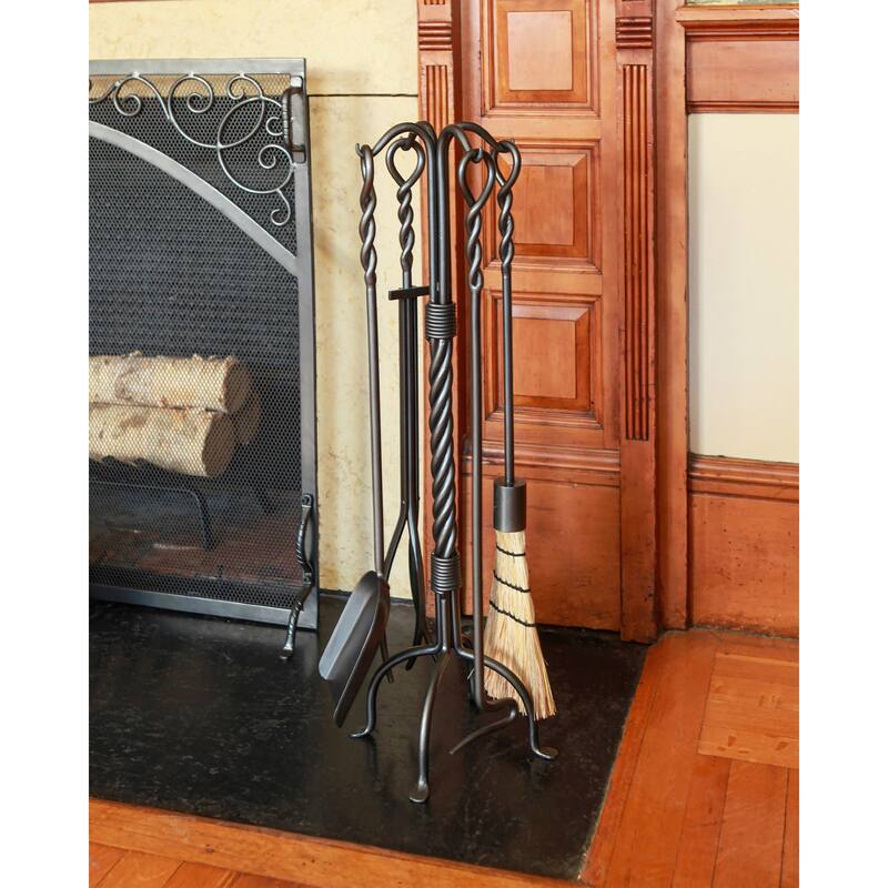 Achla Designs Twisted Rope Fireplace Set of 4 Tools, 30 Inch Tall, Graphite Finish