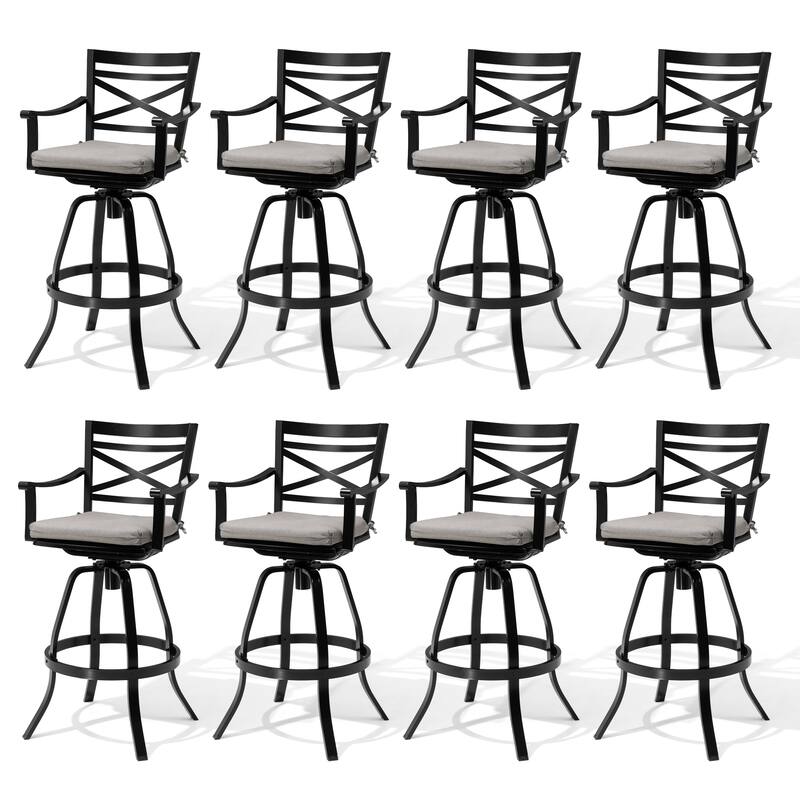 Pellebant Patio Outdoor Aluminum Swivel Bar Stools with Sunbrella Cushion - 21.7 in W x 16.5 in D x 46 in H - CASTSHALE-8PC