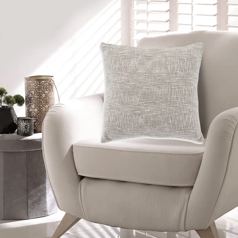 Throw Pillow Set of 4, 20 Inch Square, Brown and White Cotton Woven Texture
