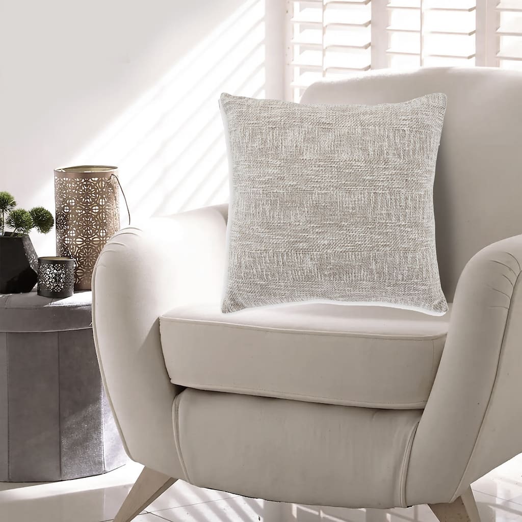 Throw Pillow Set of 4, 20 Inch Square, Brown and White Cotton Woven Texture