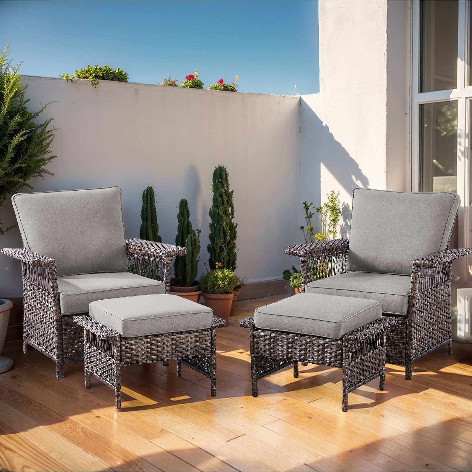 Outdoor Wicker Chairs with Ottoman Furniture