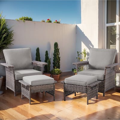 PE Wicker Rattan Outdoor Chair and Ottoman Set - Brown