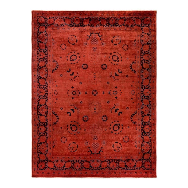 Overton Hand Knotted Wool Vintage Inspired Modern Contemporary Overdyed Red Area Rug - 9' 1" x 12' 2"