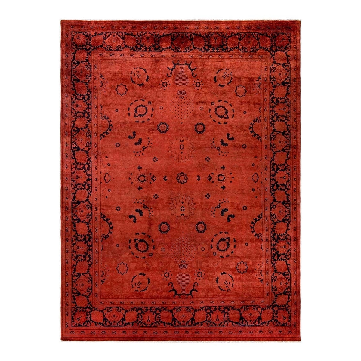 Overton Hand Knotted Wool Vintage Inspired Modern Contemporary Overdyed Red Area Rug - 9' 1" x 12' 2"