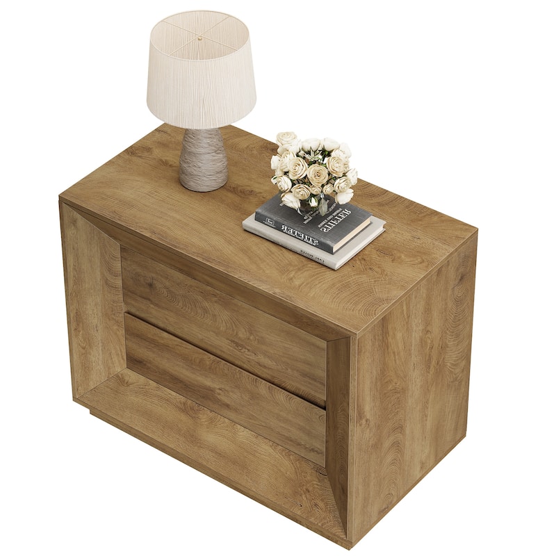 35.43" W Oversized Nightstand, Oak Large Night Stand with Drawers