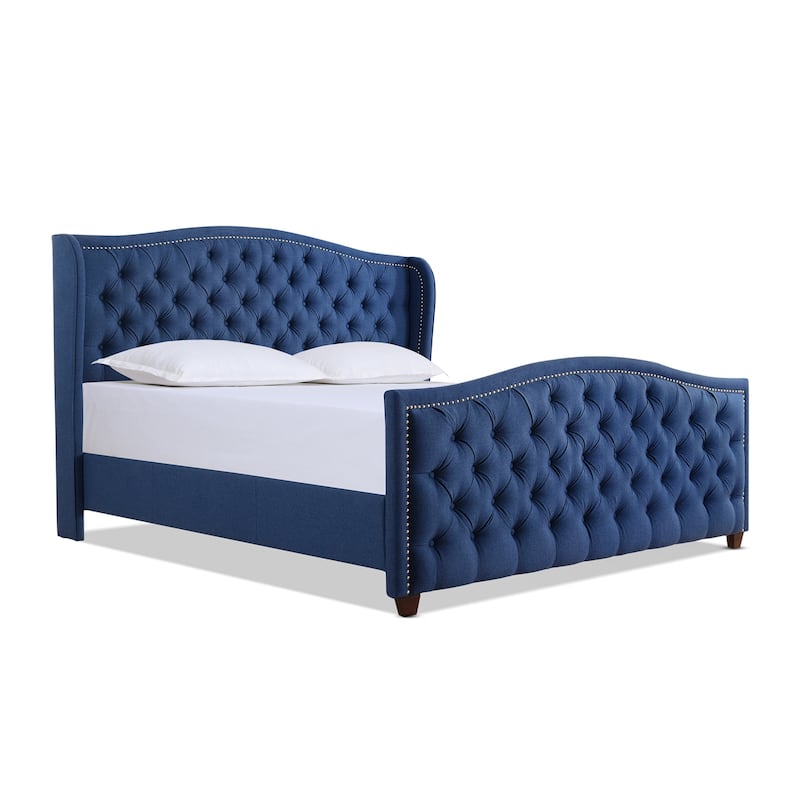 Athens Upholstered Nailhead Tufted Wingback Panel Bed