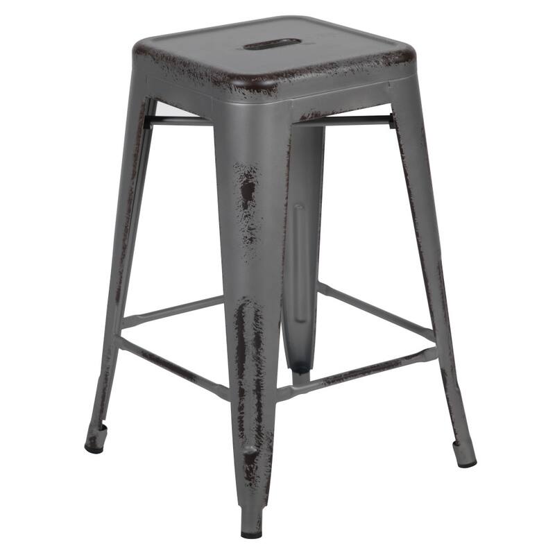 24" High Backless Distressed Metal Indoor-Outdoor Counter Height Stool